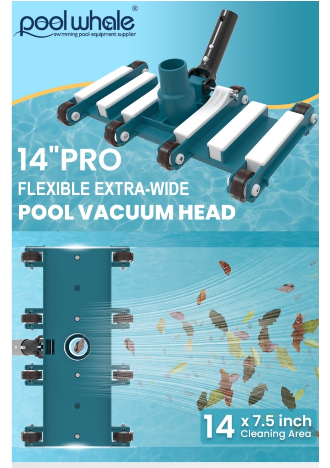 14&Prime; Professional Pool Vacuum Head With Wheels For Inground & Above Ground Pools