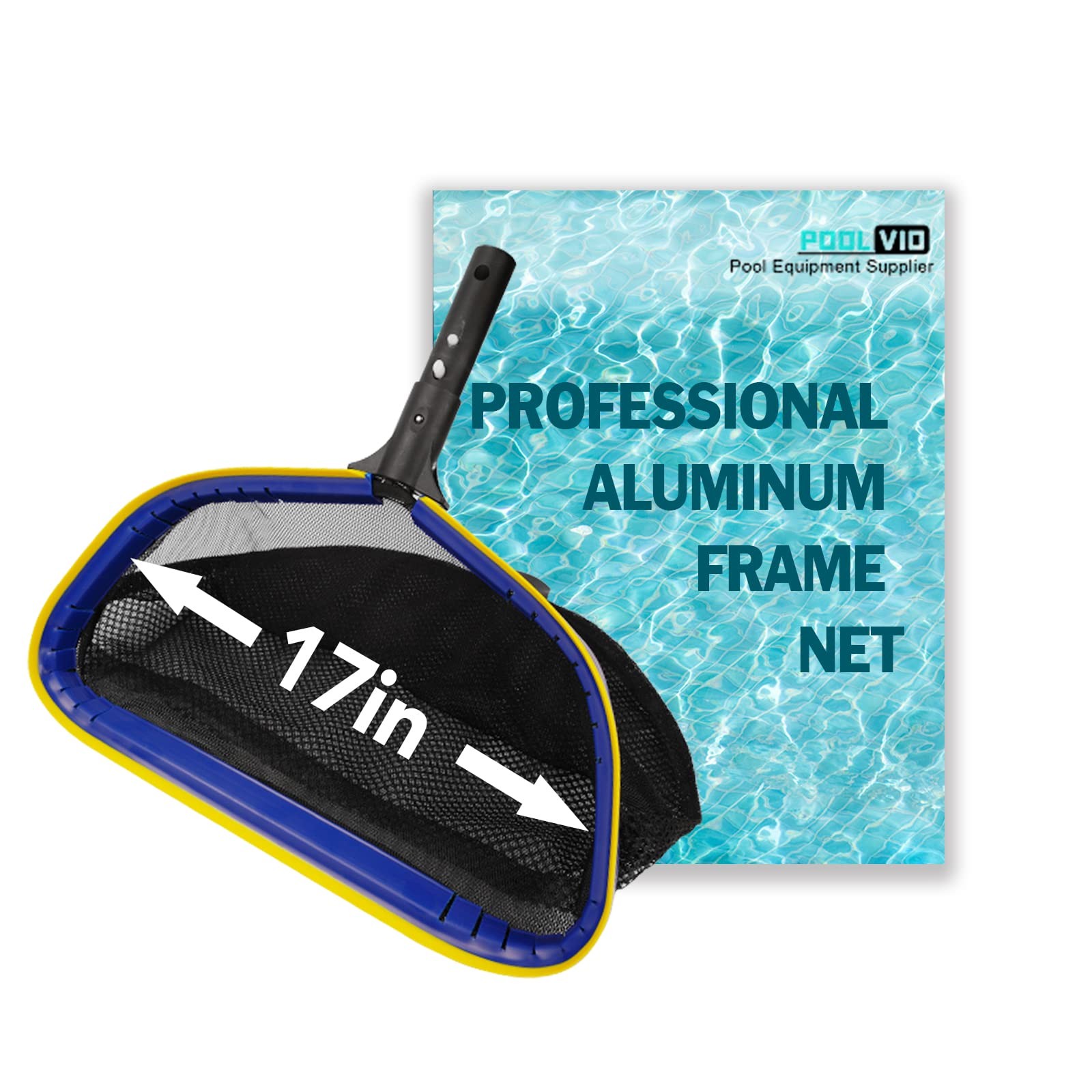 Pool Deep Skimmer Net with 3Ft – 10Ft 1.0Mm Thick Adjustable Aluminum Pole & Fin