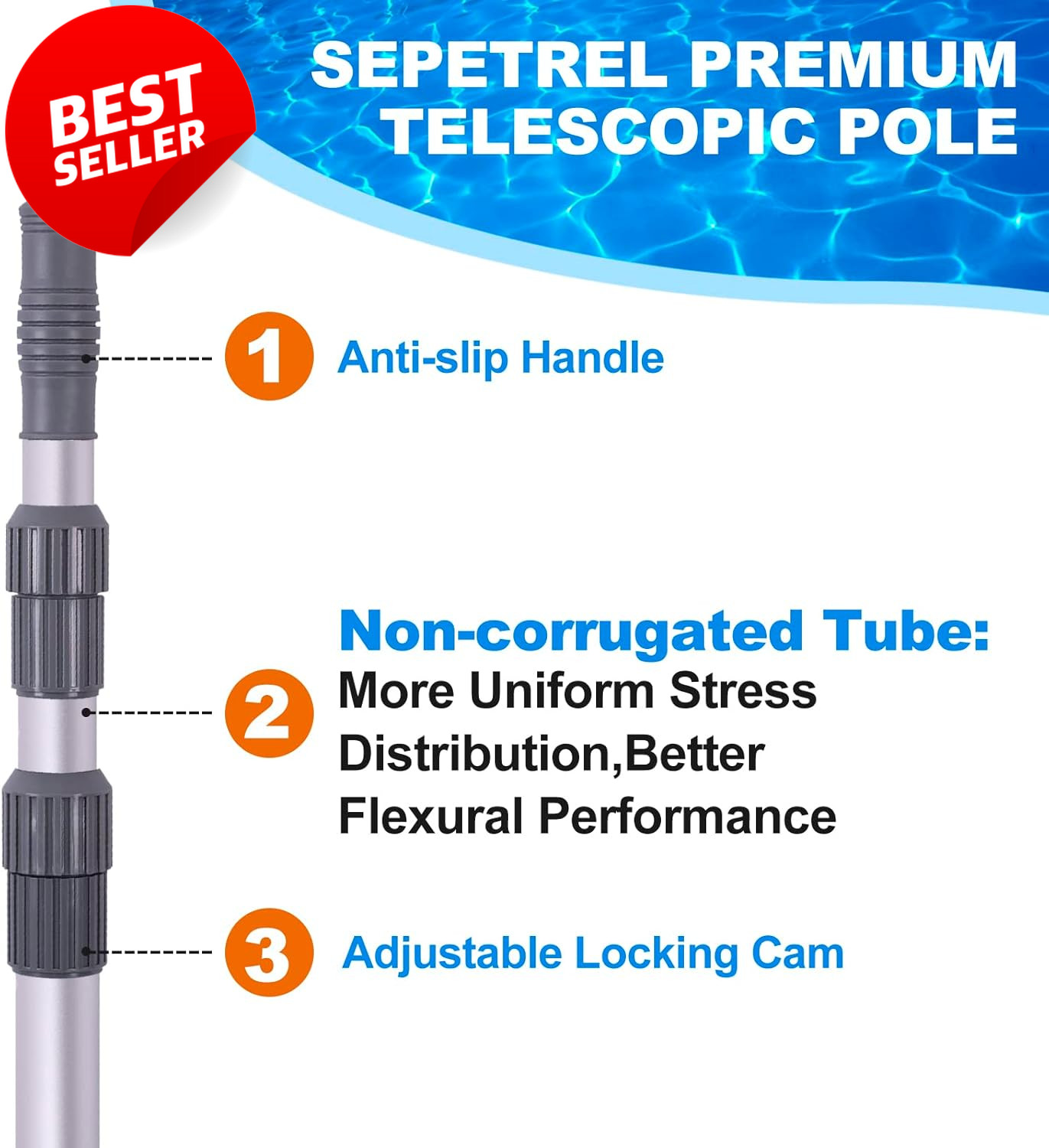 15 Ft Telescoping Pool Pole Adjustable Aluminum Skimmer Net Brush Vacuum – US