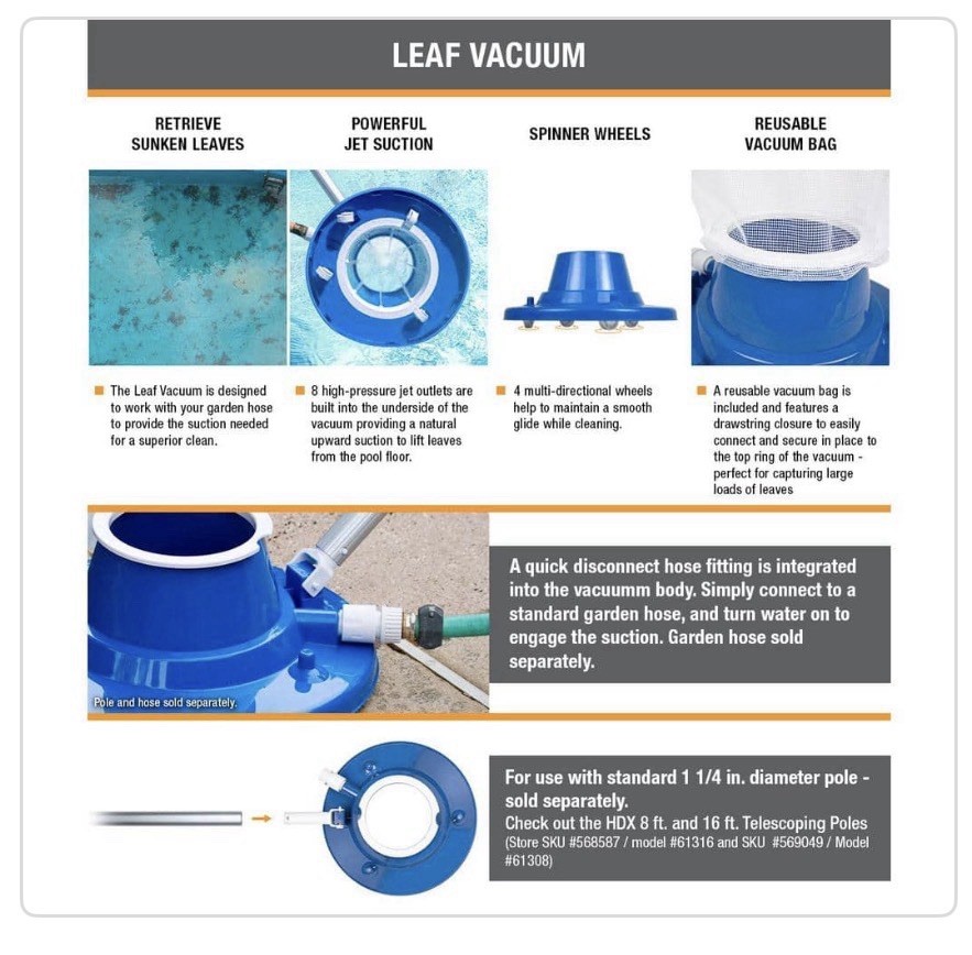 HDX Deluxe Swimming Pool Leaf Vacuum Head with Suction Jets and Leaf Bag