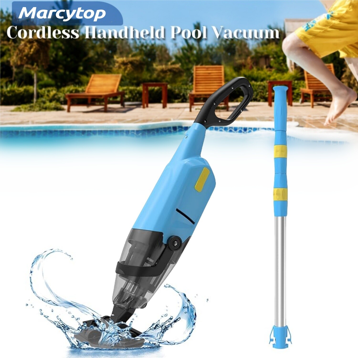 Cordless Pool Vacuum Handheld Pool Cleaner Rechargeable with Telescopic Pole