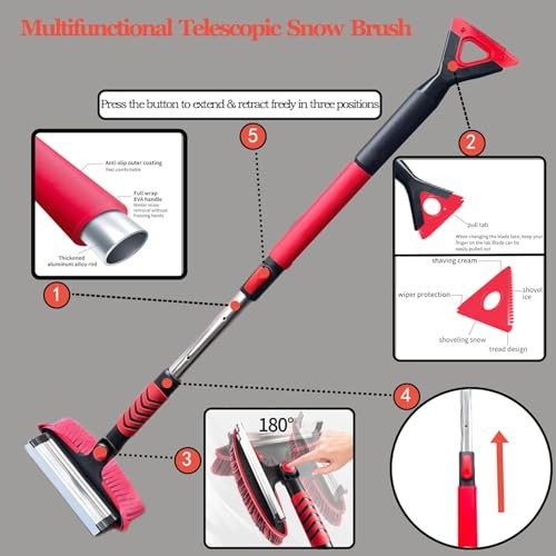 Extendable 42&Prime; Snow Brush & Ice Scraper for Cars – Extendable