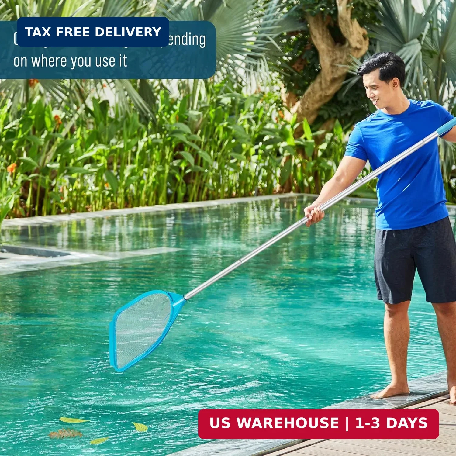 U.S. Pool Supply Pool and Spa Skimmer Net with Pole, Handheld Fine Mesh Pool Ski