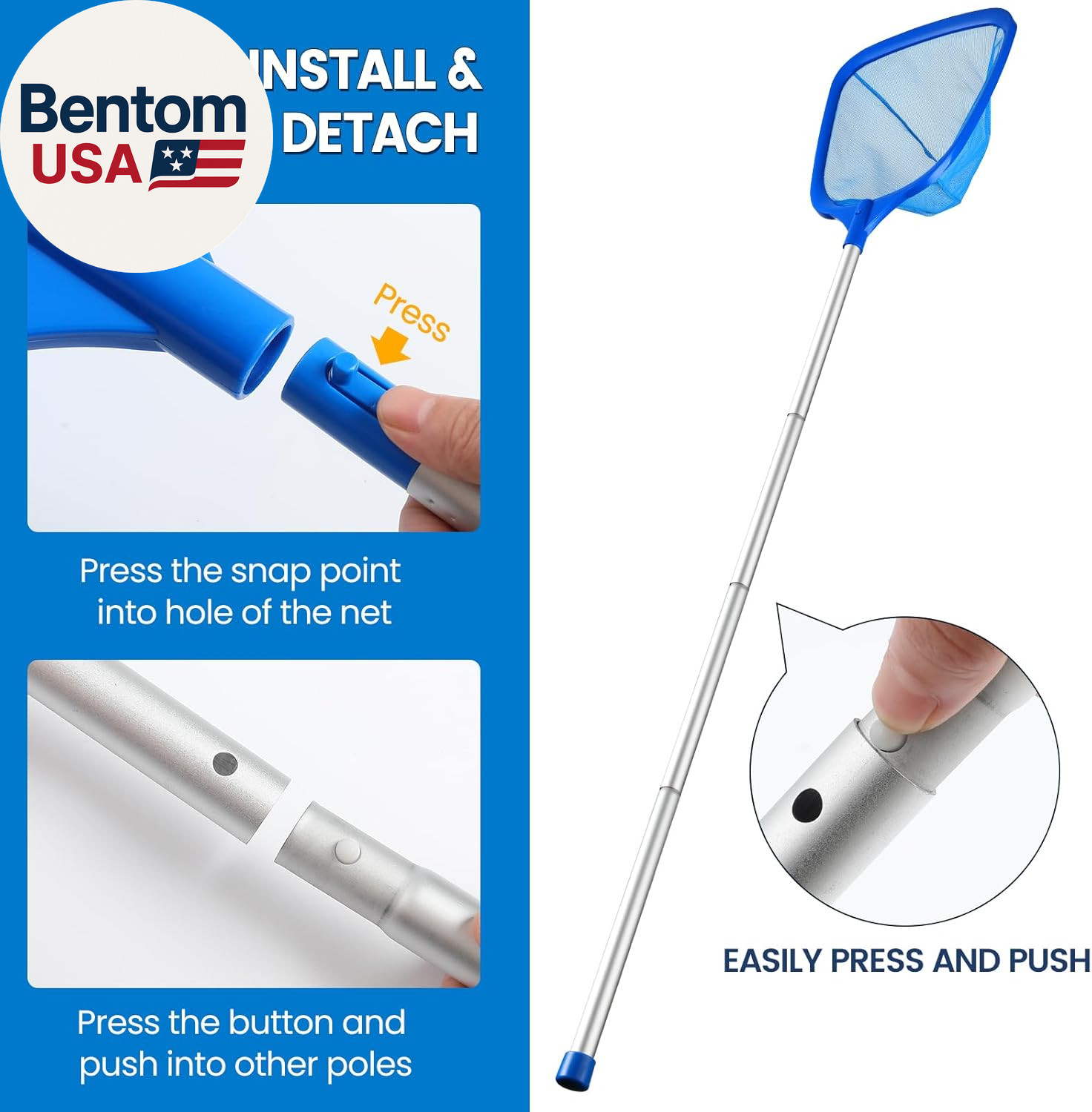 Pool Skimmer Net, Deep Pool Leaf Net with Reinforced Frame, Large Capacity Rake