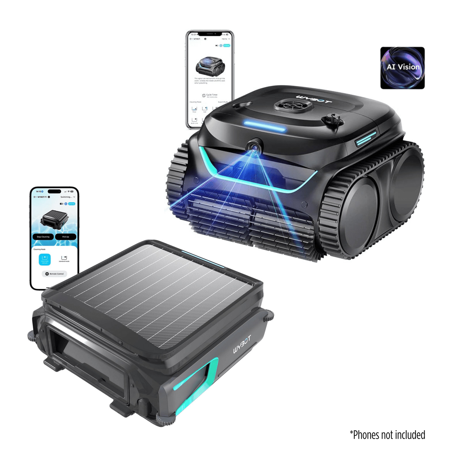WYBOT C2 Vision AI Robotic Pool Cleaner with F1 SolarPowered Pool Skimmer Bundle
