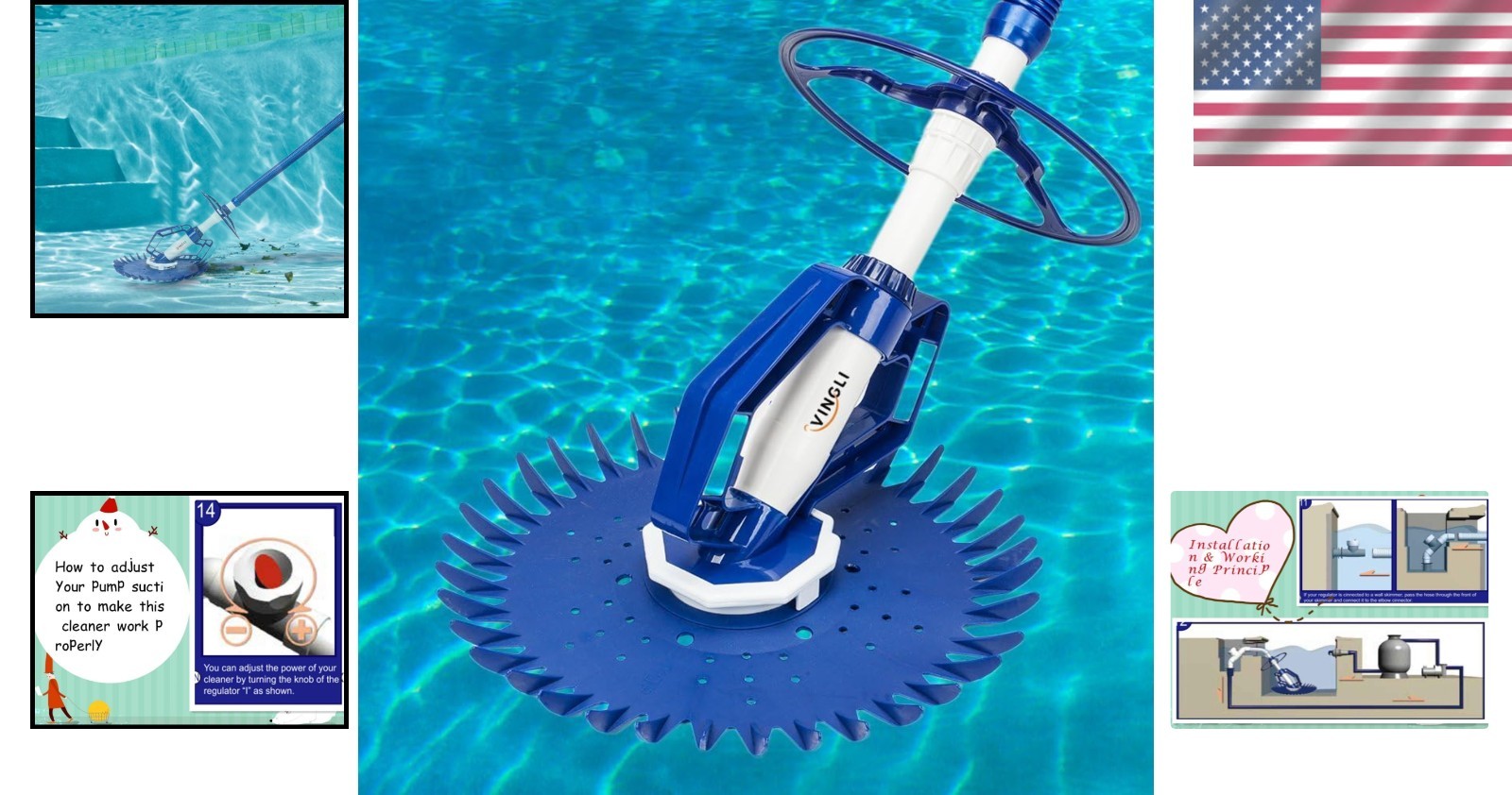 Navy Blue Automatic Pool Sweeper – Includes Durable 33FT Hoses for Easy Setup