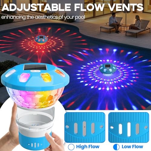 Pool Chlorine Floater, Solar Chlorine Floater with Colorful Lights, Light Blue