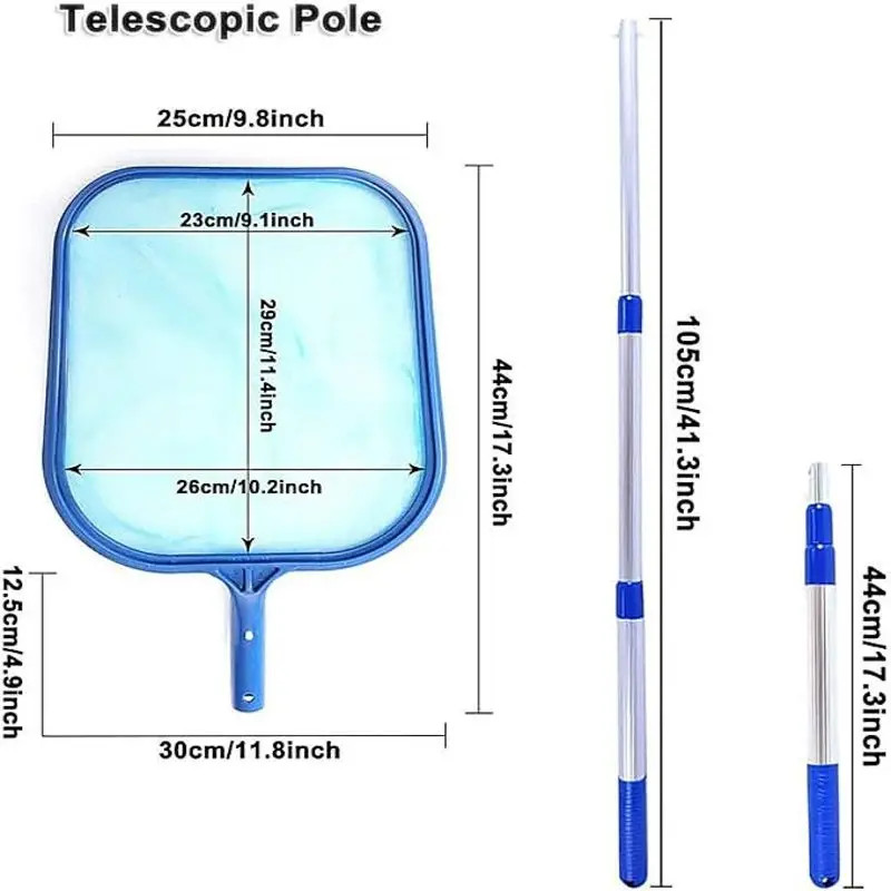 Pool Skimmer Net with 17-41 inch Telescopic Pole Leaf Skimmer Mesh Rake Net for