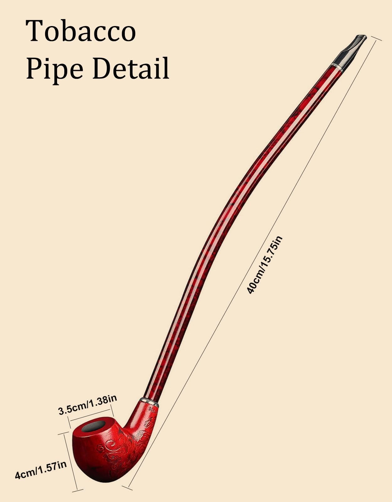 Joyoldelf Tobacco Pipe – Handcrafted 16&Prime;Length Large (Pack of 1), red
