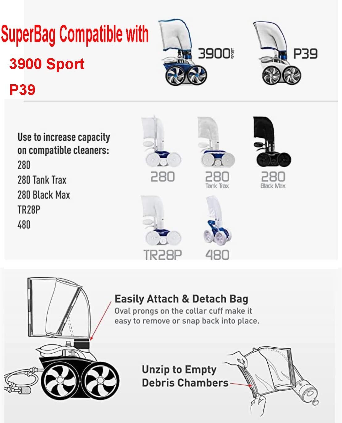 Double Super Bag 39-310 w/ Zipper For Polaris 3900 Sport & P39 Pool Cleaner