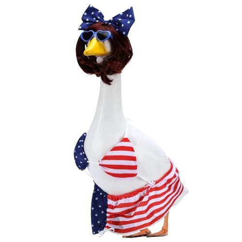 Patriotic Bikini Porch Goose Outfits for 23 Inch Lawn Statue, Blue&white&red
