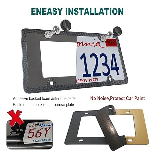 Carbon Fiber License Plate Frame- Heavy Duty Black 4 Hole Carbon Fiber Pattern