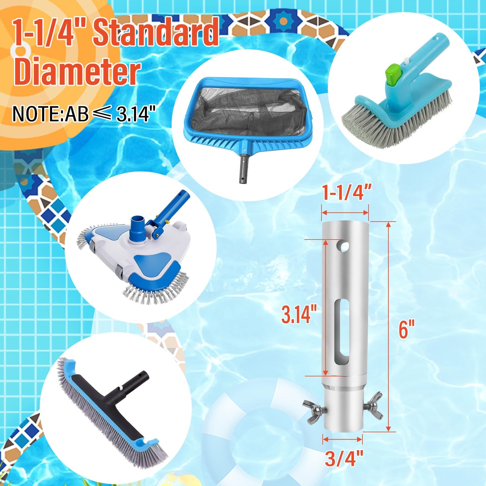 Pool Pole Telescopic Extendable 16FT 4 Baffle Locks Universal 1.25&Prime; Pole