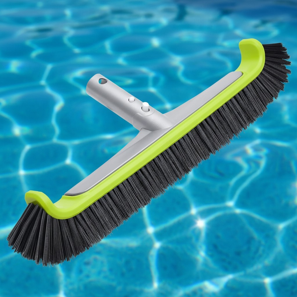 17.5&Prime; Heavy-Duty Pool Cleaning Brush with Curved Edges for Safe Wall Scrubbing
