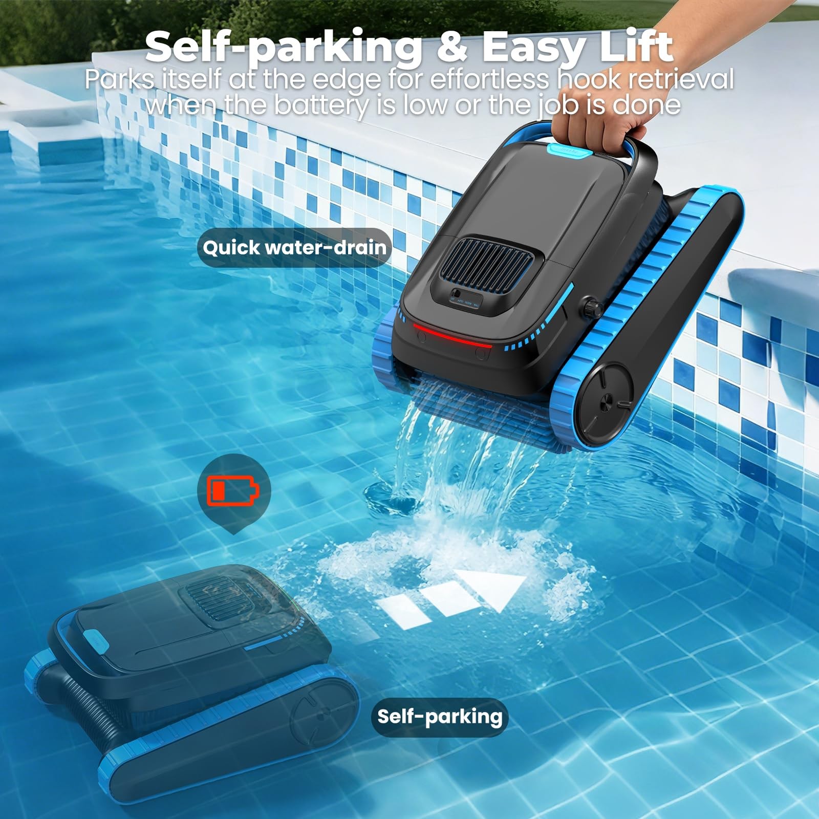 Automatic Robotic Pool Cleaner, Cordless Vacuum Robot 4 Inground & Above Ground