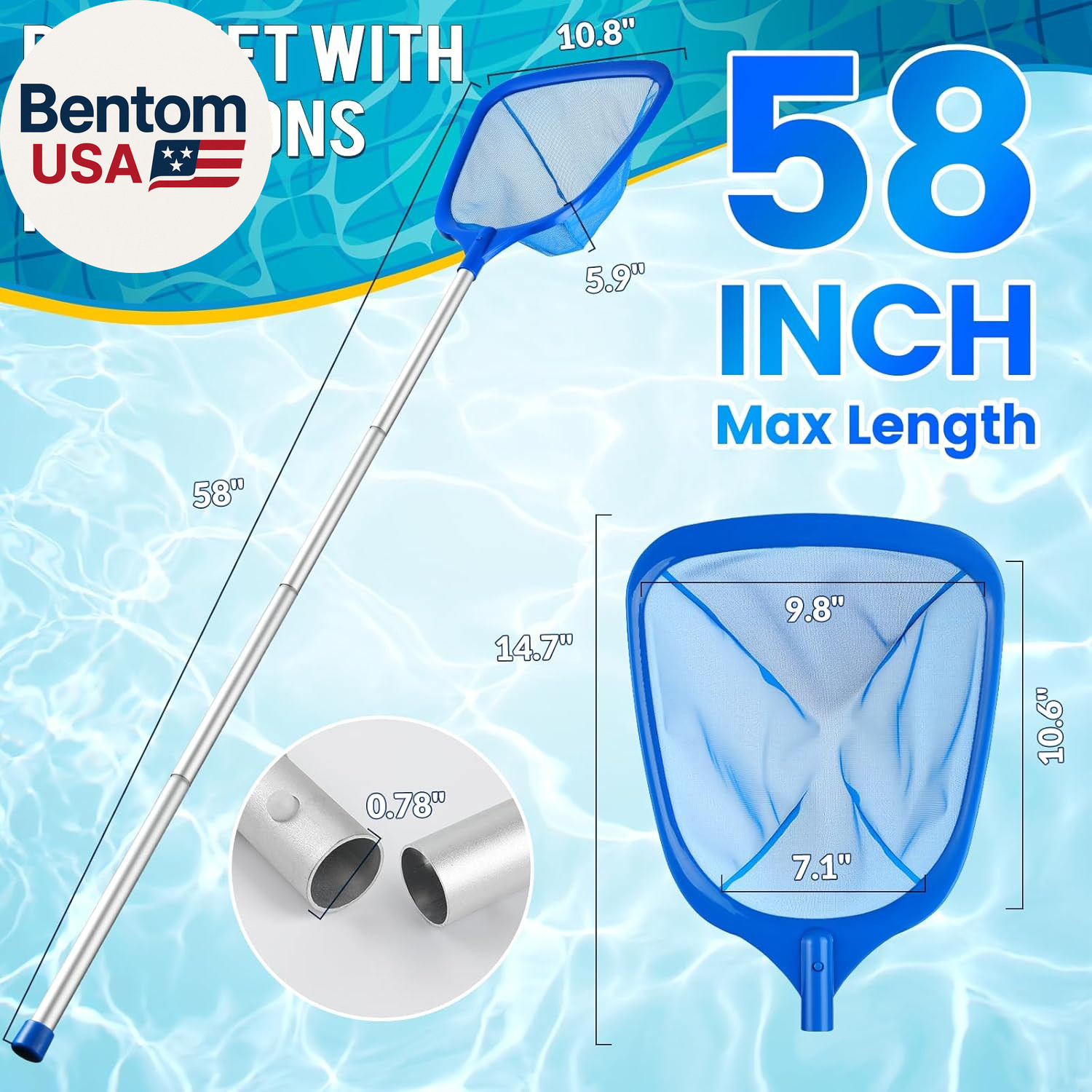 Pool Skimmer Net, Deep Pool Leaf Net with Reinforced Frame, Large Capacity Rake