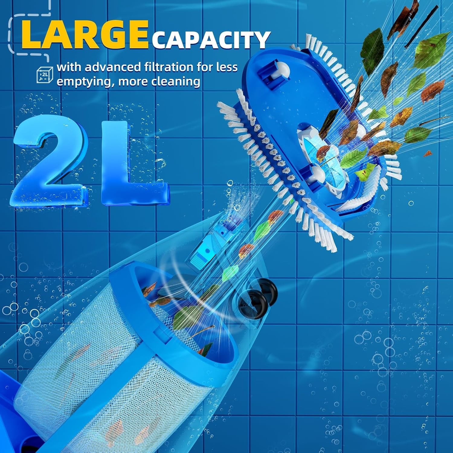 Powerful Cordless Pool Cleaner – Dual Heads, Telescopic , Waterproof Design