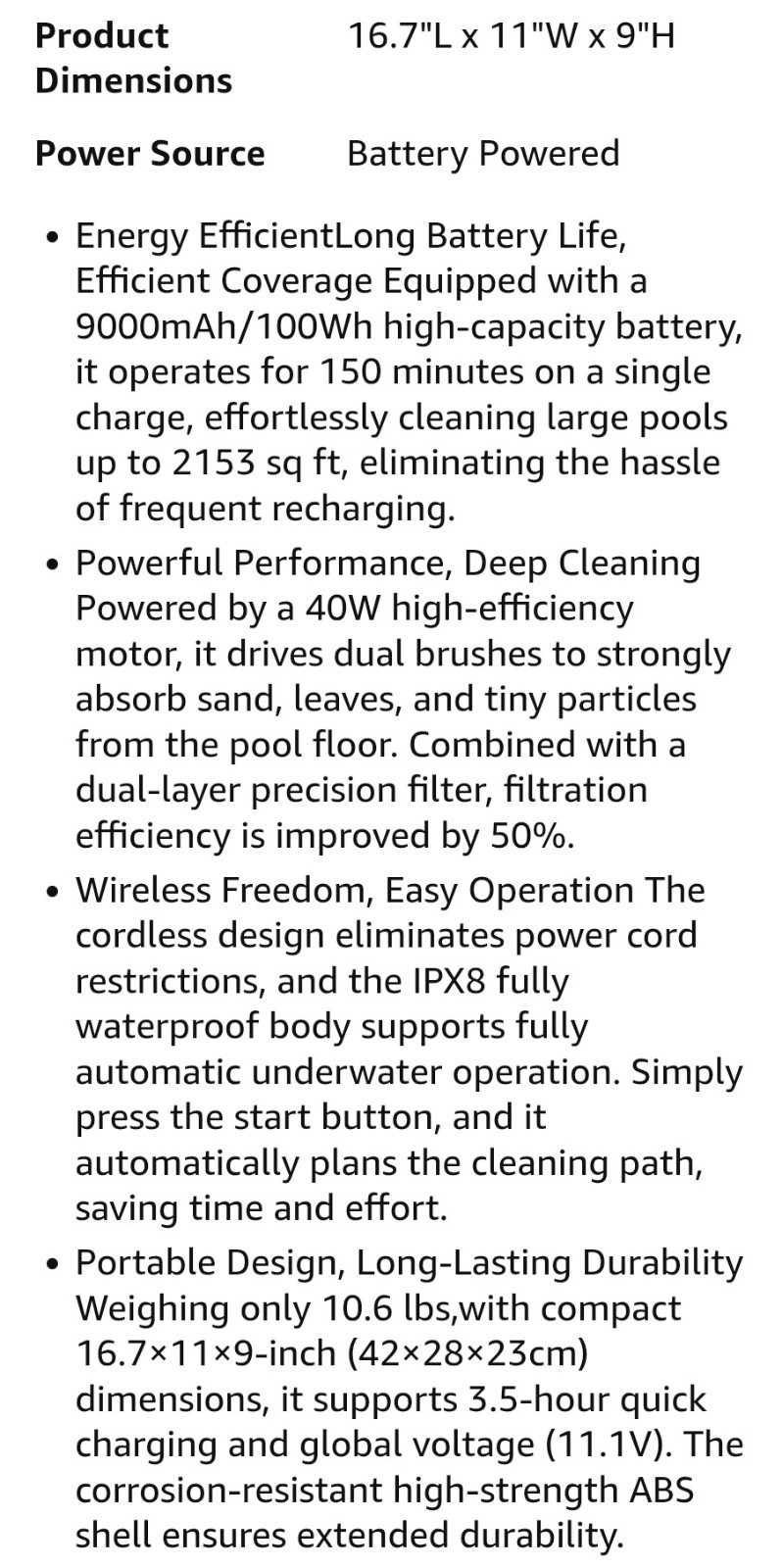Robotic Pool Cleaner🌞 Automatic Pool Vac☀️ Cordless Pool Vacuum🌴 BIG 40w Motor