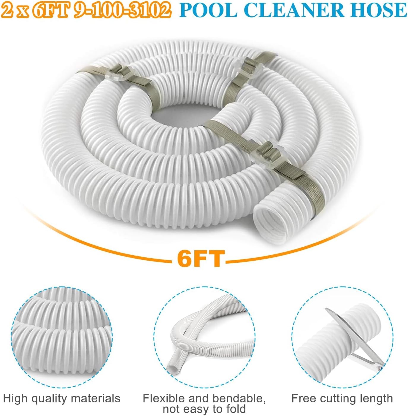 2 Pcs 9-100-3102 6Ft Feed Hose for Polaris 360 Cleaner White