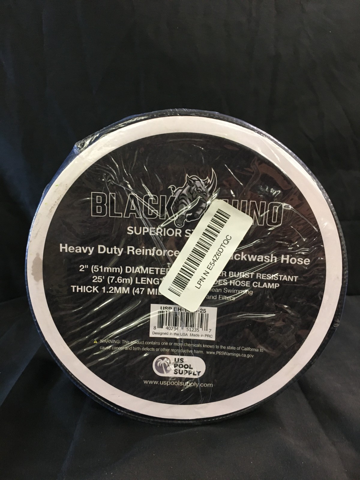 U.S. Pool Supply Black Rhino 2&Prime; x 25&prime; Pool Backwash Hose with Hose Clamp