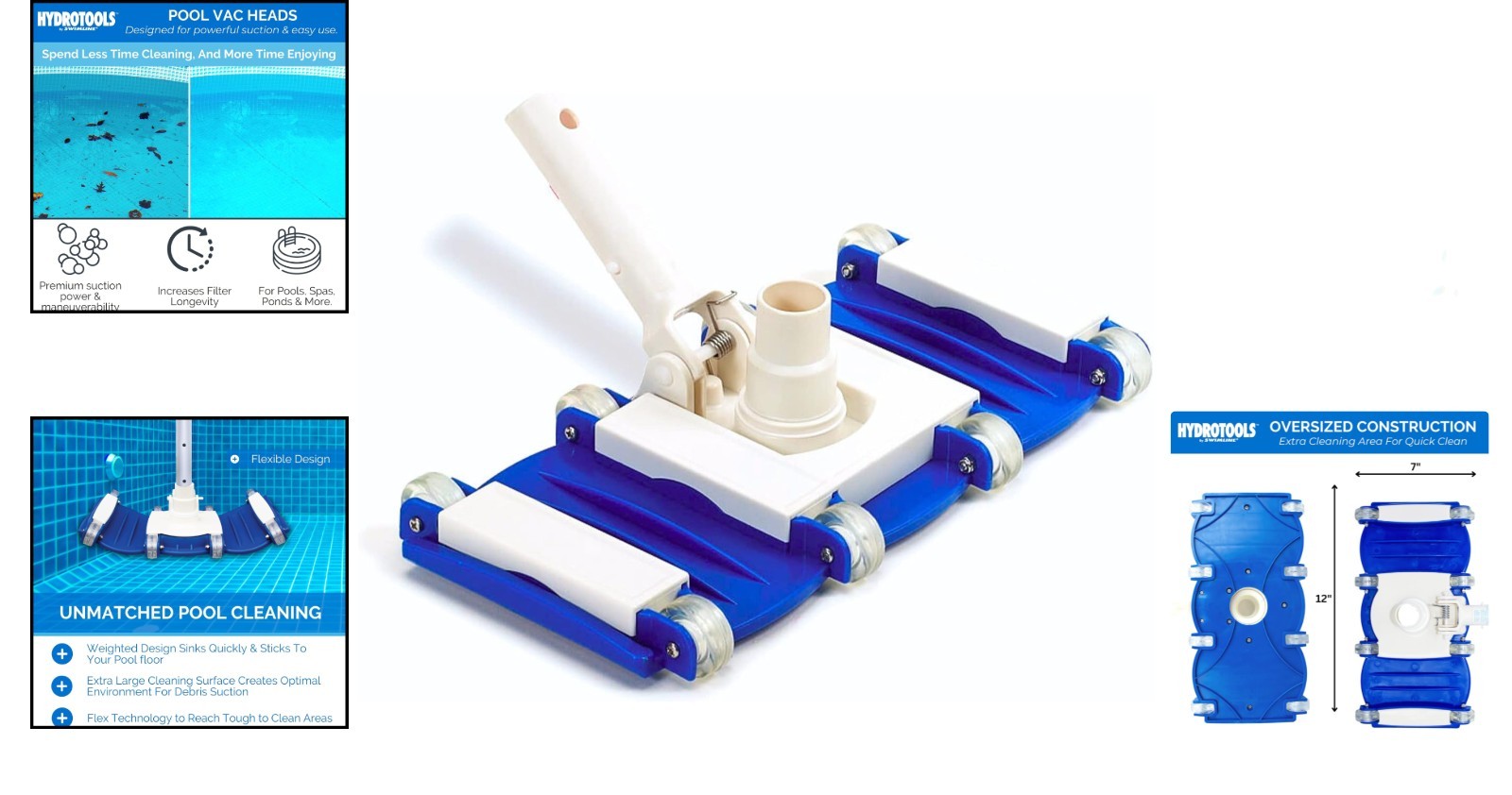 Versatile Hydrotools Weighted Pool Cleaning Head – Fits 1-1/4 & 1-1/2 Inch Hoses