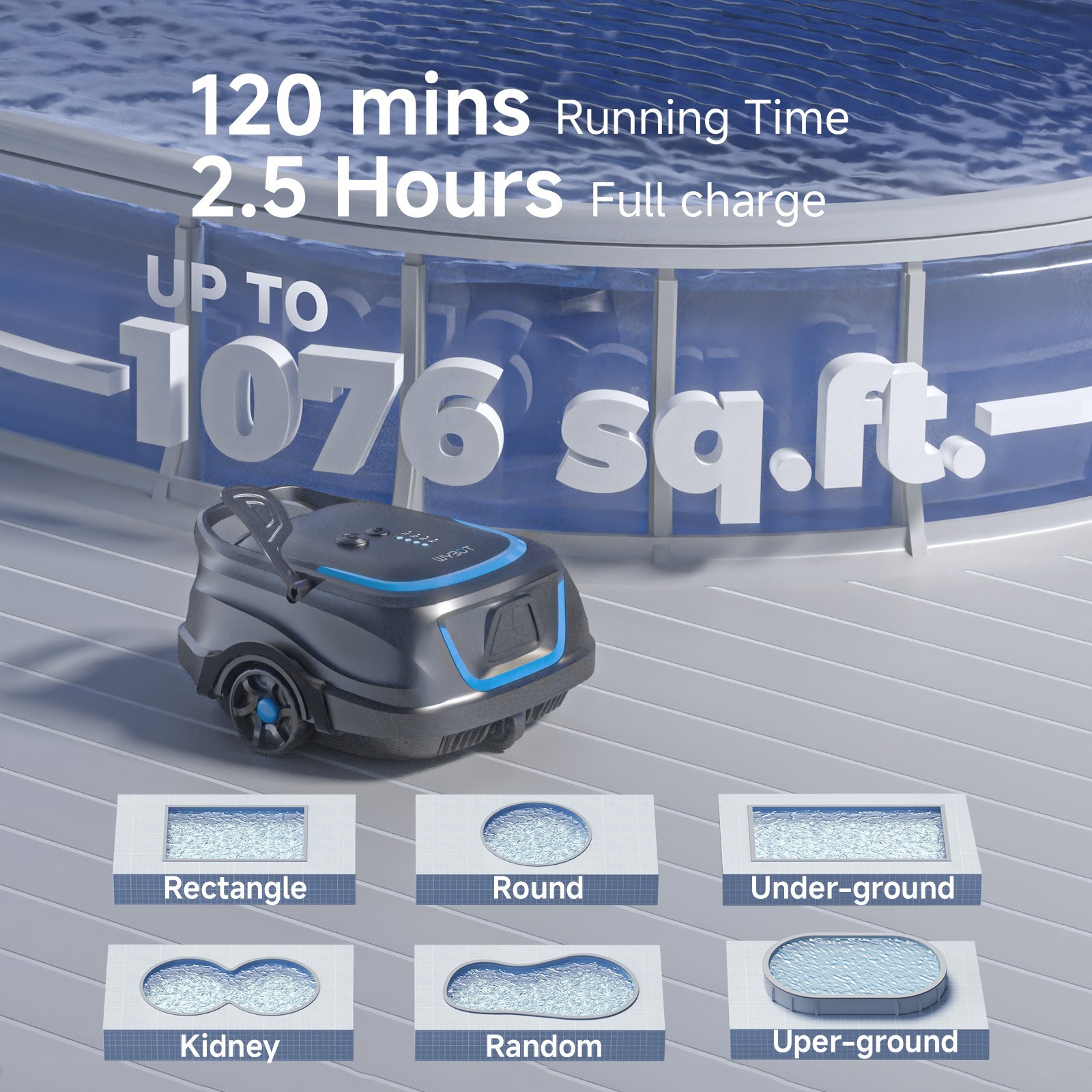 WYBOT A1 Cordless Robotic Pool Cleaner Vacuum Above Ground Flat 120Min AutoPark