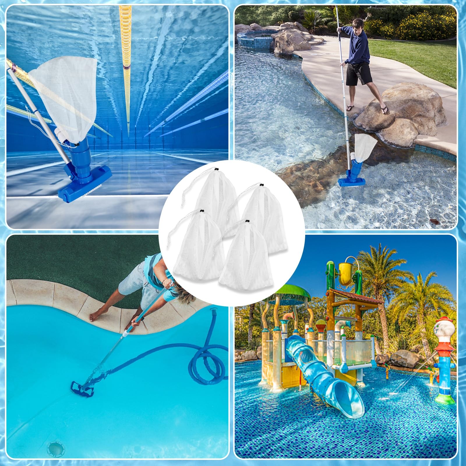4Pcs Sucker Leaf Vacuum Catcher Sweeper Swimming Pool Skimmer Gulper Large Bag