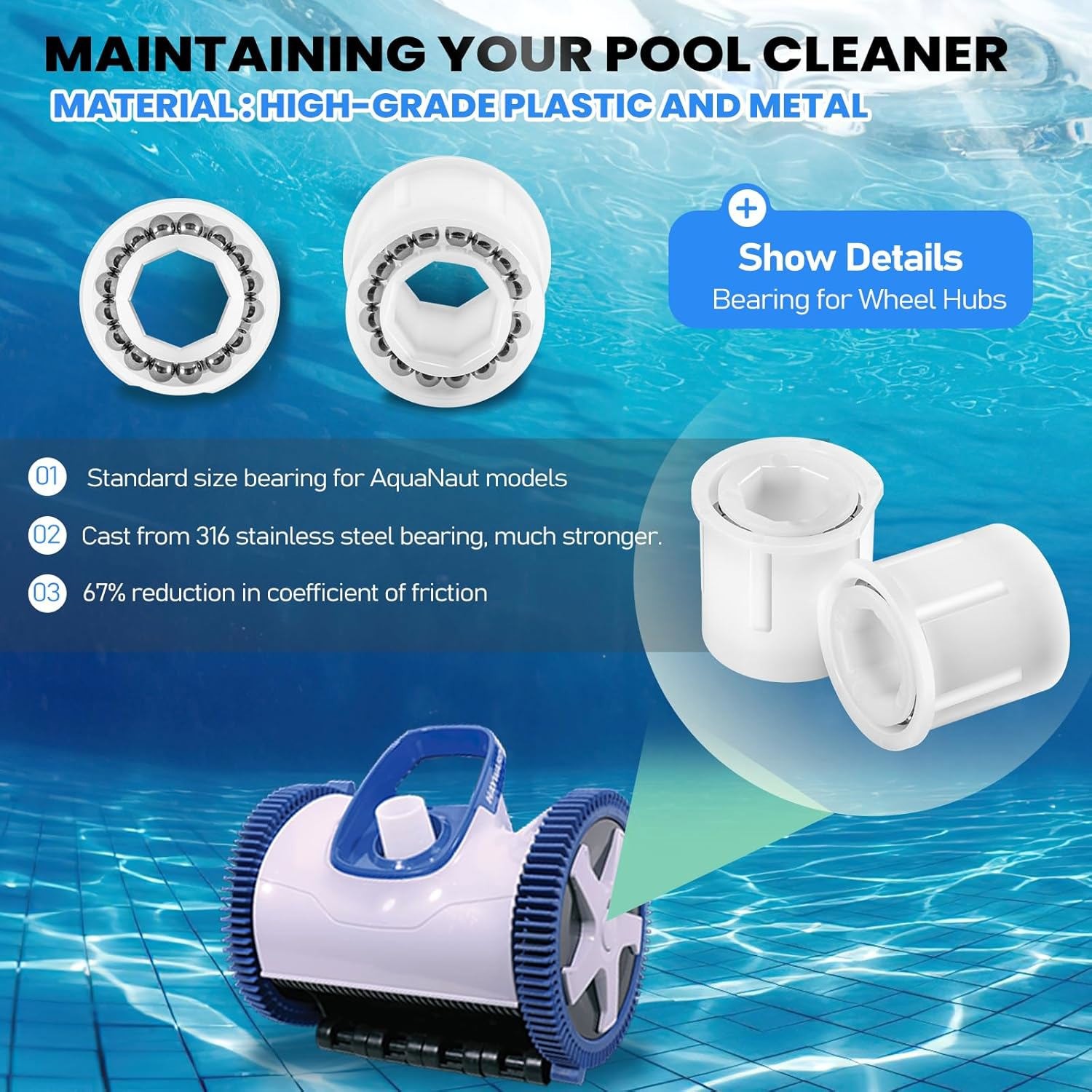 PVX976PK2 Wheel Bearing Repair Kit for Hayward AquaNaut,Poolvergnuegen & Phoenix