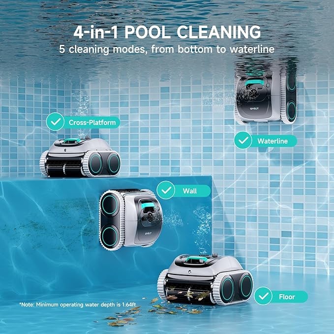 WYBOT C1 Pool Vacuum for Inground Pools, 4-in-1 Cordless Robotic Pool Cleaner