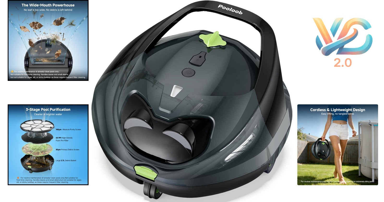 PF1 Cordless Pool Vacuum Cleaner Robot for Above & In-Ground Pools