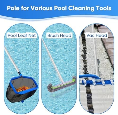 Pool Pole Telescopic, 16 FT Pool Skimmer Pole, Adjustable 3 Piece Aluminum Po…