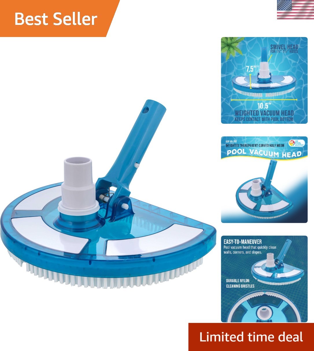 Weighted Pool Vacuum Head – Transparent Design for Effortless Cleaning