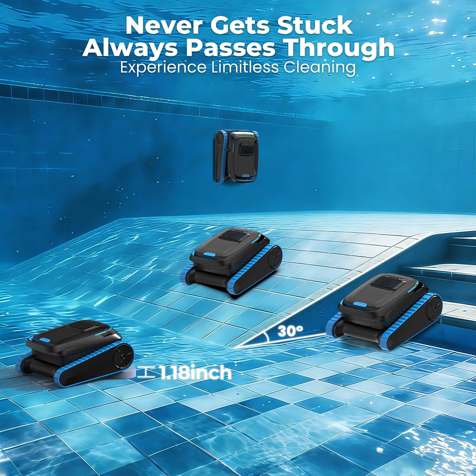 Automatic Robotic Pool Cleaner, Cordless Vacuum Robot 4 Inground & Above Ground