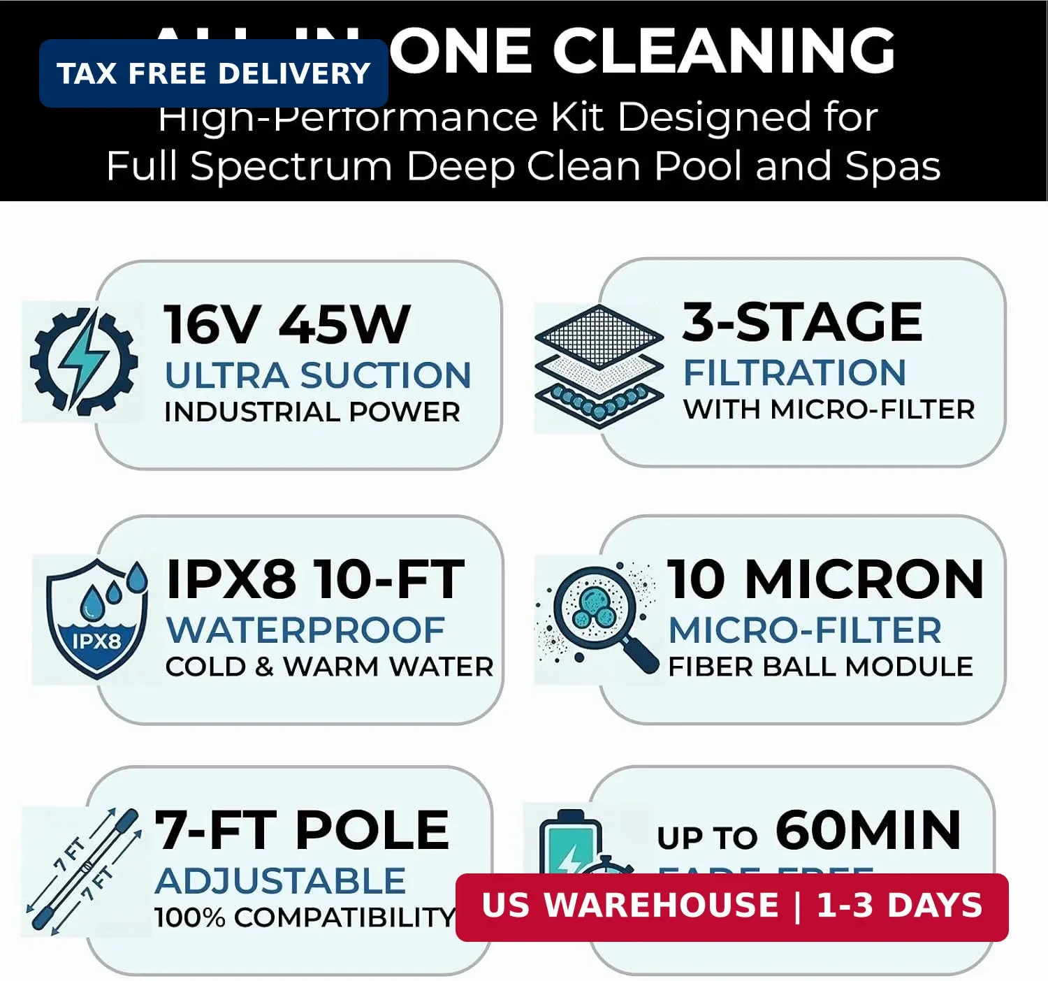 16V Cordless Handheld Pool Vacuum – 26,000Pa Hyper Suction, 3-Stage 3D Fiber Bal