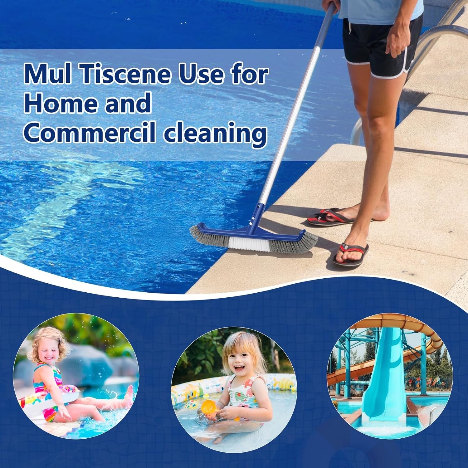 Pool Brush Head, 17.5&Prime; Swimming Pool Brush for Cleaning Pool Walls, Curved Ed…