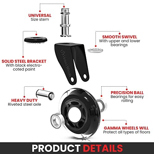 Black Gamma Office Chair Wheels – Pack of 5 – 7/16×7/8 Inch – Heavy Duty