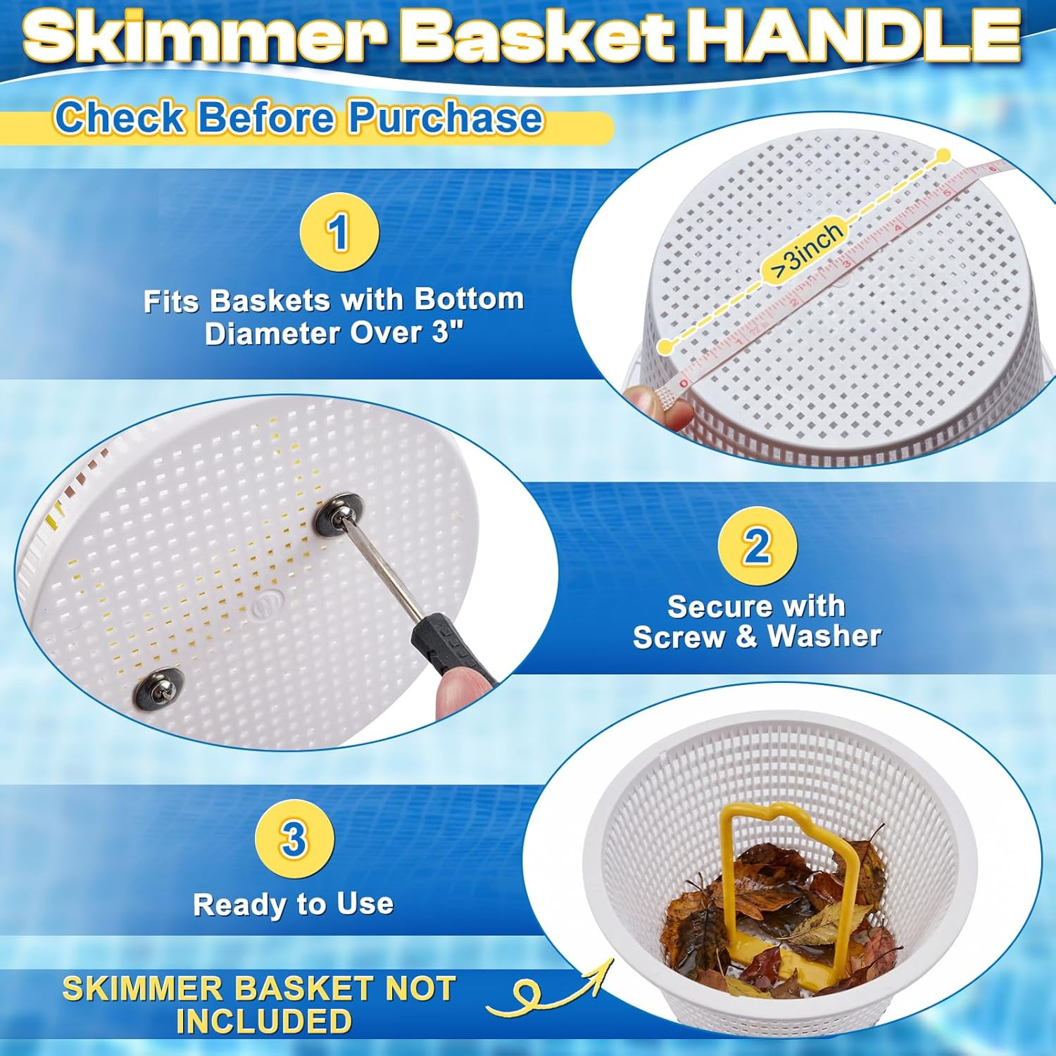 50In 2-In-1 Pool Skimmer Tool with Stainless Steel Hook and Detachable Fine Mesh