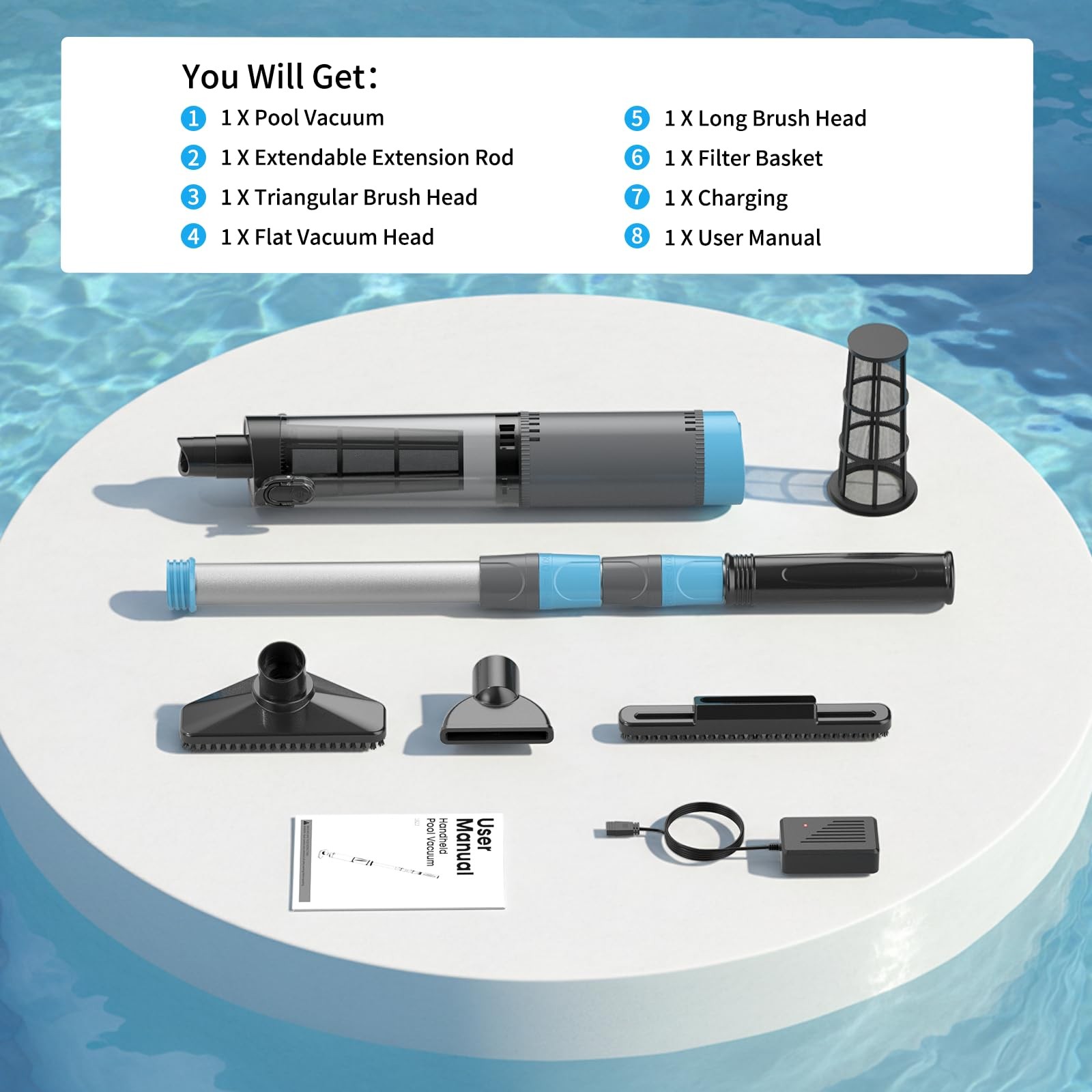 VERVEWAVE Handheld Hot Tub Vacuum, Cordless Small Pool Vacuum for Above Groun…