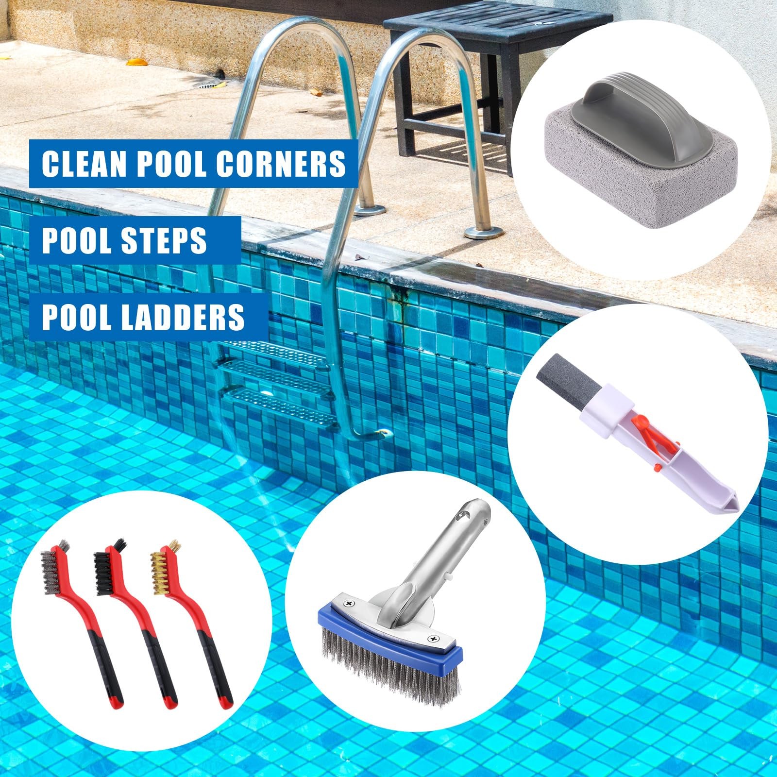 6 Pcs Pool Cleaning Kit 5 Inch Stainless Steel Pool Brush Pumice Stone Metal …