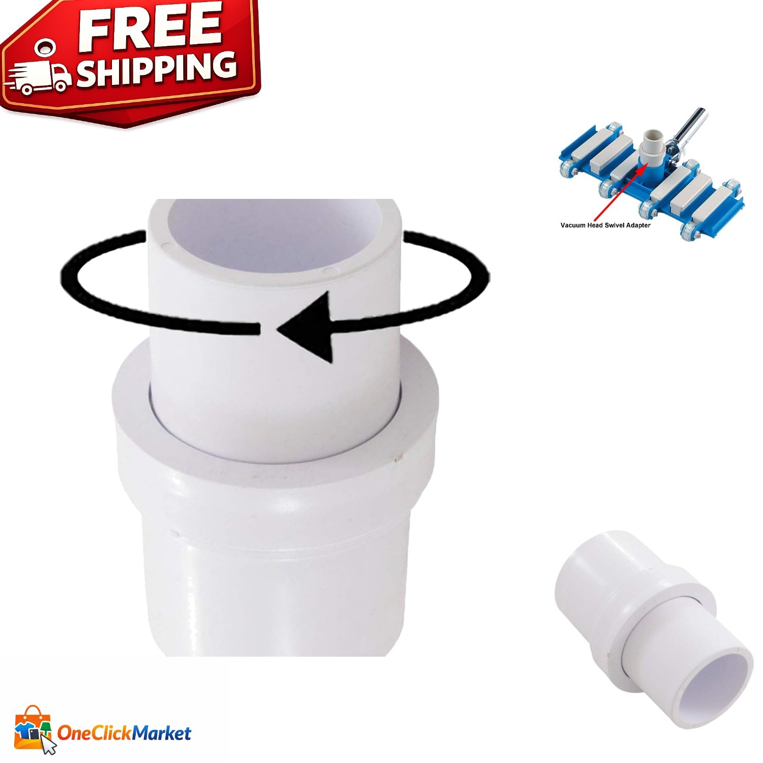 Replacement Hose Swivel Adapter for Pentair & Manual Pool Vacuums – 1-1/2&Prime;