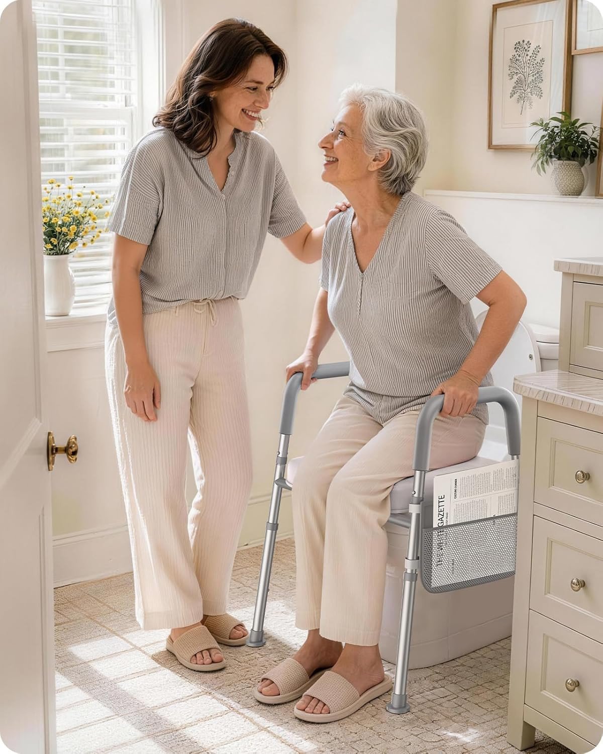 Toilet Seat Risers for Seniors with Handles, Adjustable Height and Width Elevate