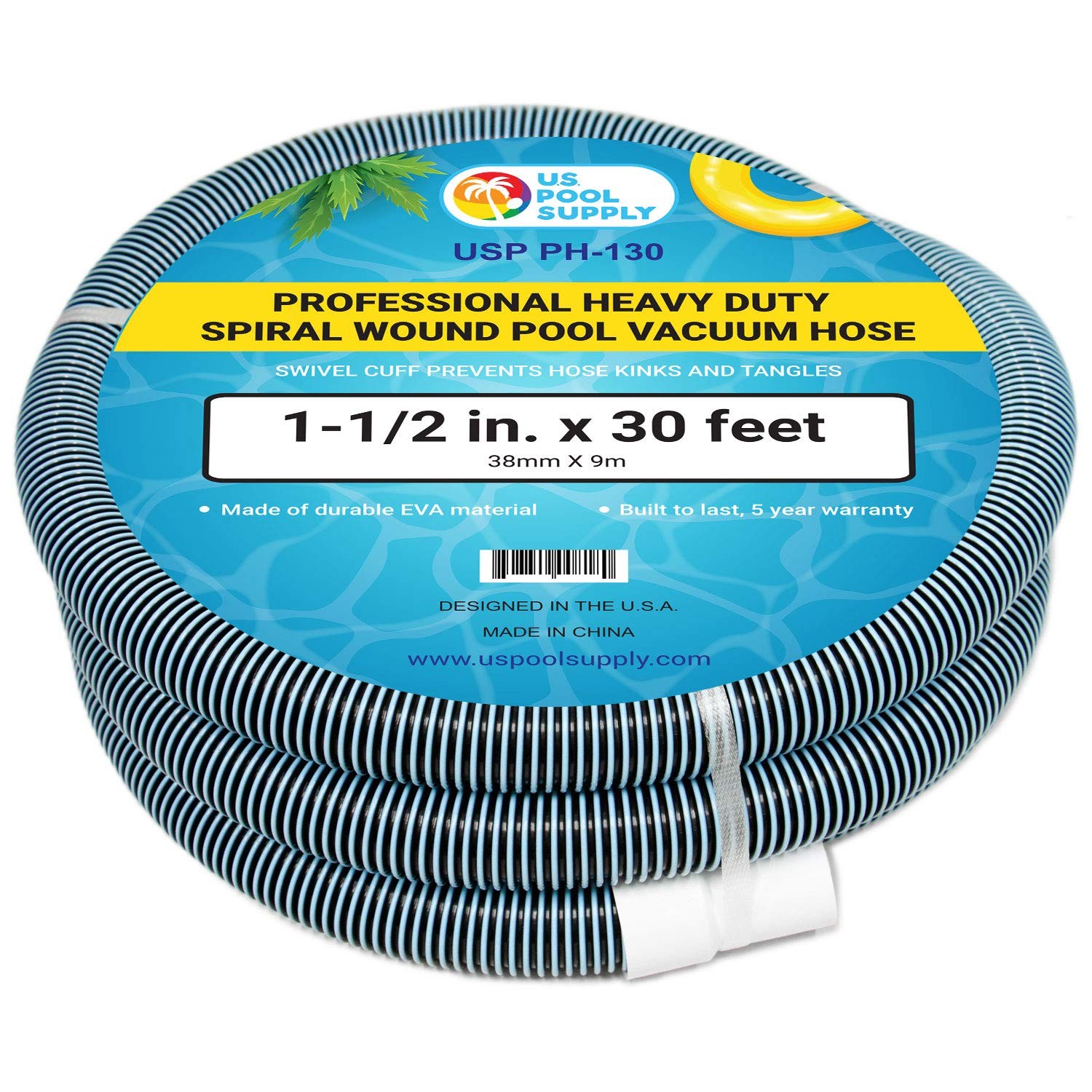 U.S. Pool Supply Vacuum Hose – 1-1/2&Prime; x 30&prime; Professional 30 Foot, Blue