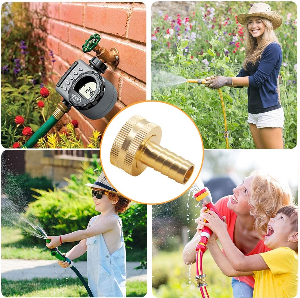 Hooshing 2PCS Garden Hose Connector 1/2&Prime; barb x 3/4&Prime; GHT Female, Brass
