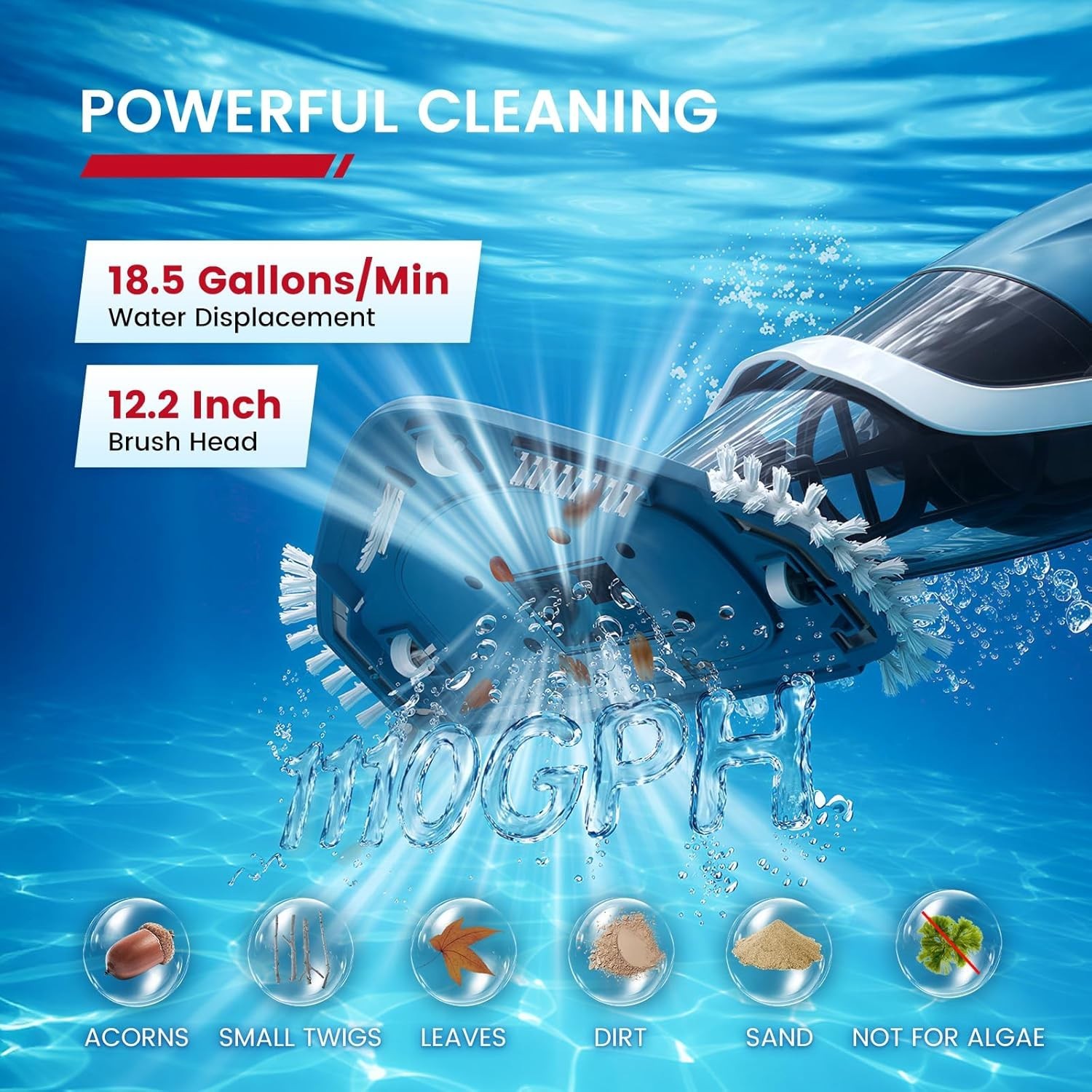 Handheld PC40 Pool Vacuum with 76.8 » Telescopic Pole, Powerful 18.5 GPM Suction
