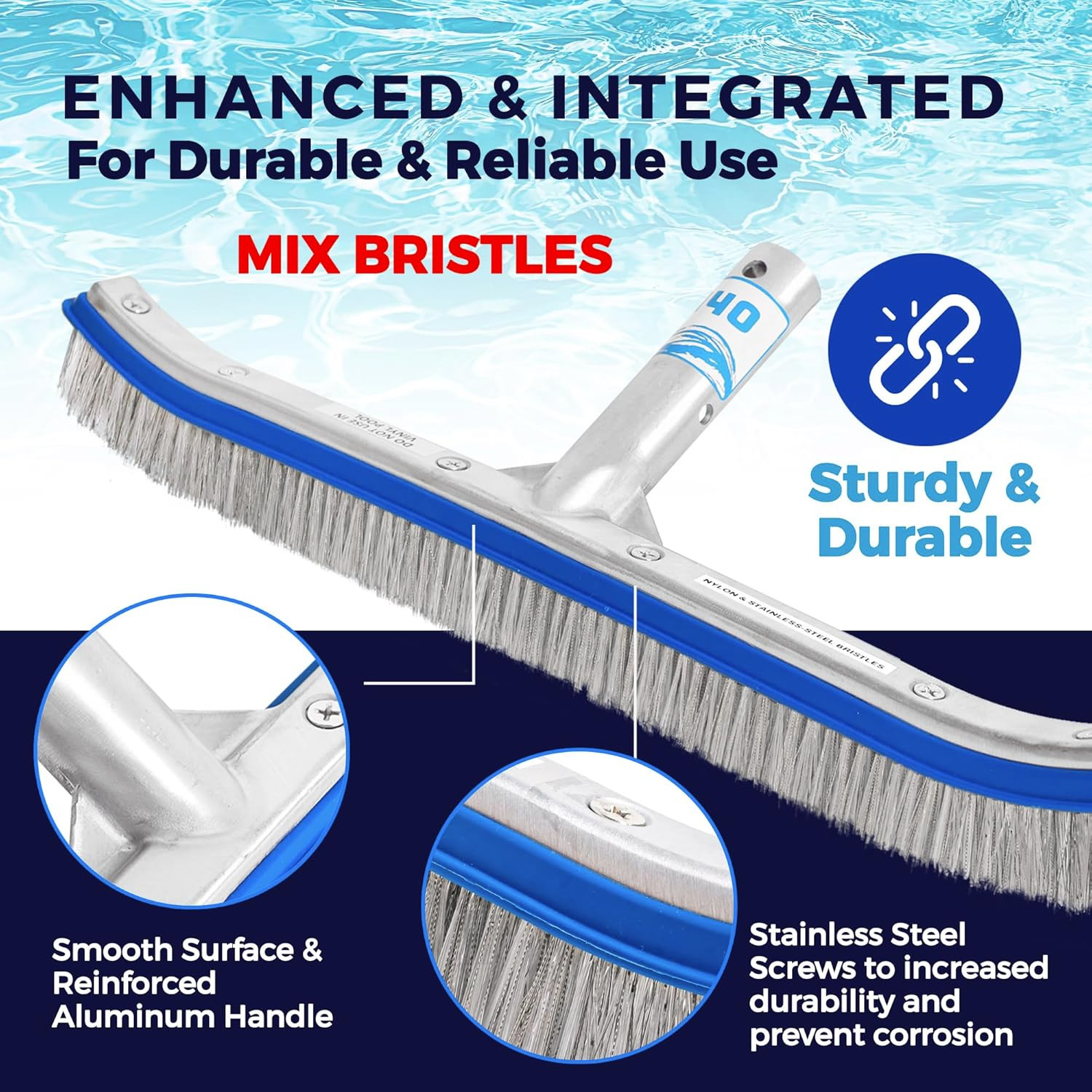 Combo Nylon and Stainless Steel Pool Brush – 18-Inch Heavy Duty Pool Brush Head