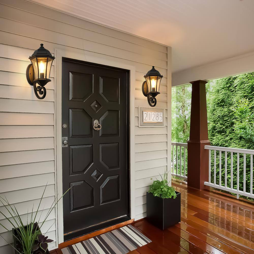 11 In. Black Motion Sensing Dusk to Dawn Outdoor Hardwired Wall Lantern Scone wi