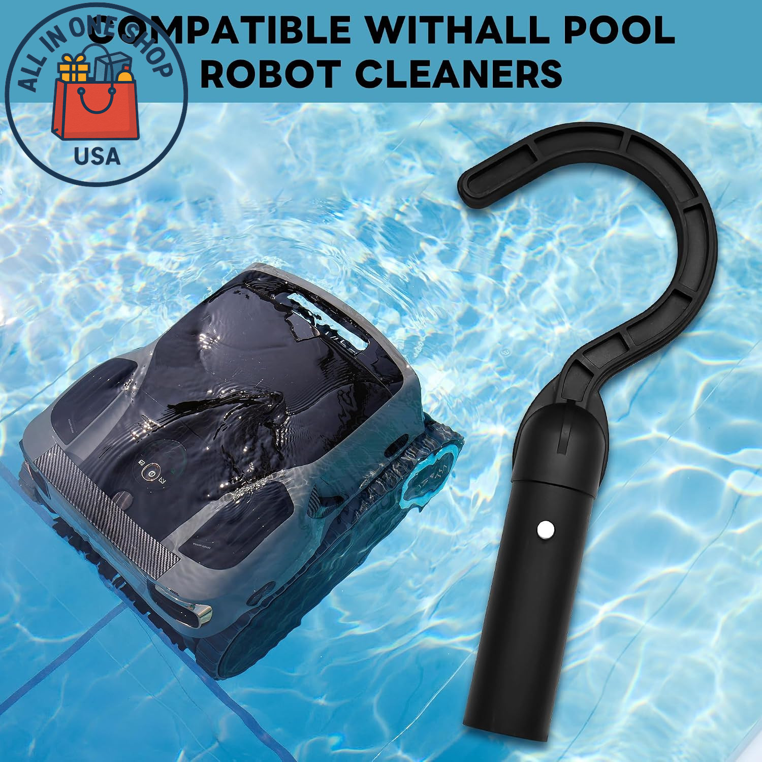 Universal Pool Cleaner Hook for Robotic Vacuums – Black (1 Pack)