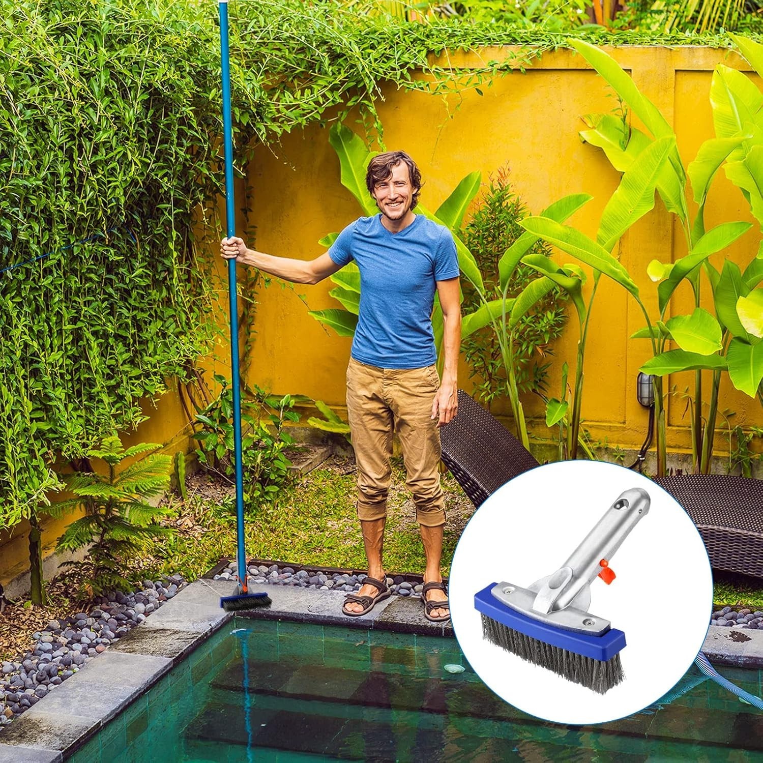 3 Pcs 5.5-Inch Stainless Steel Pool Brush Heavy Duty Algae Cleaner with Alumi…