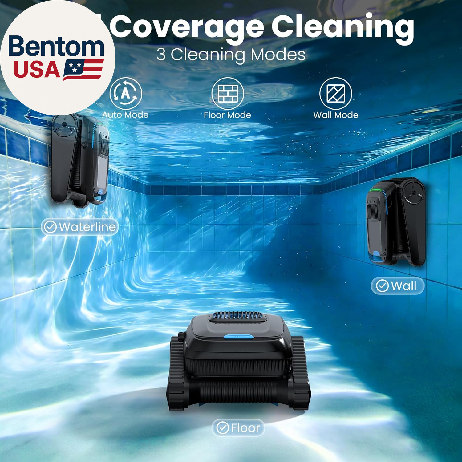 Robotic Pool Vacuum PC10, Cordless Pool Cleaner Robot for Inground & above Groun