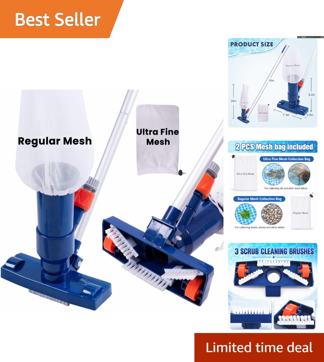 Versatile Jet Vacuum Cleaner for Above Ground Pools, Hot Tubs & Spas, 56&Prime; Long